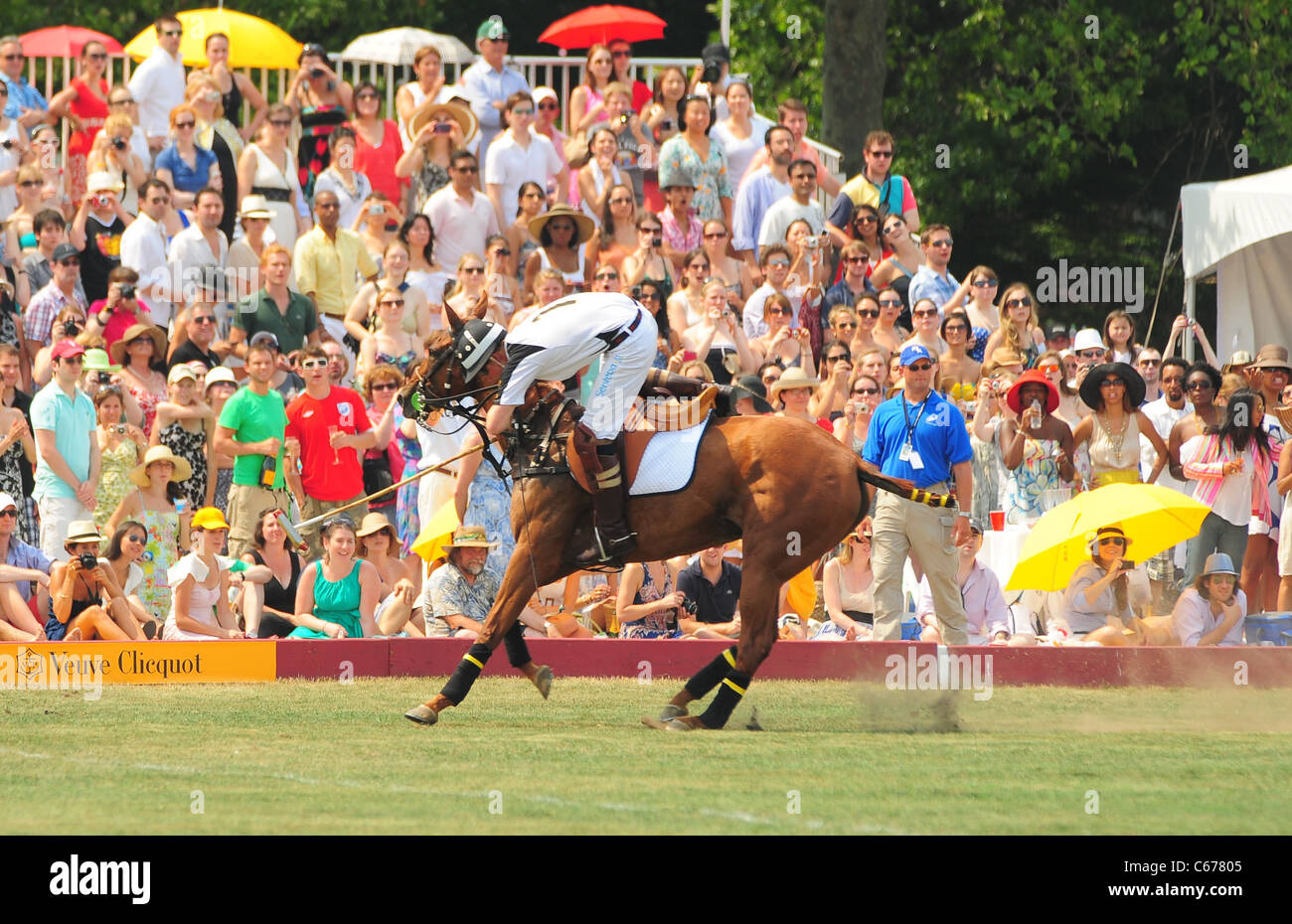 H.R.H Prinz Harry wird von seinem Pferd bei einem öffentlichen Auftritt für 2010 Veuve Clicquot Polo Classic, Governors Island, New York, NY 27. Juni 2010 ausgelöst. Foto von: Gregorio T. Binuya/Everett Collection Stockfoto