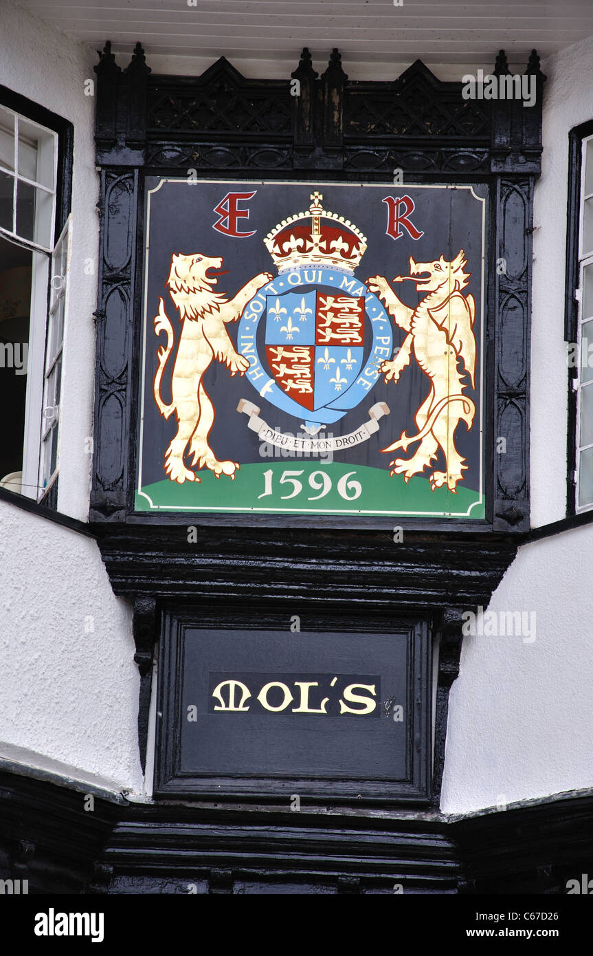 Detail on16th Jahrhundert Mol Coffee House, Cathedral Close, Exeter, Devon, England, Vereinigtes Königreich Stockfoto