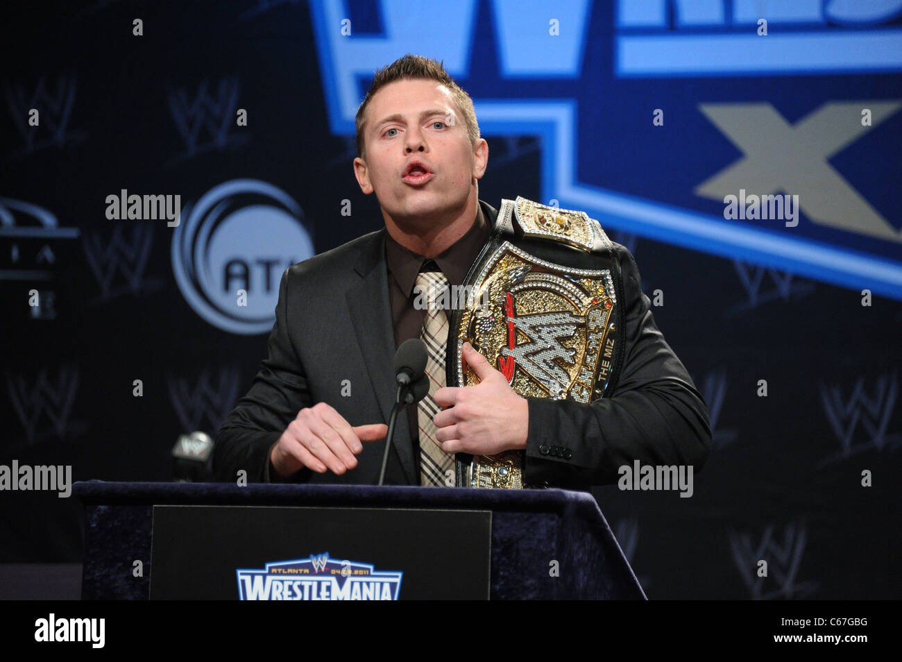 The Miz anwesend für WRESTLEMANIA XXVII Pressekonferenz, Hard Rock Cafe, New York, NY 30. März 2011. Foto von: Rob Rich/Everett Collection Stockfoto