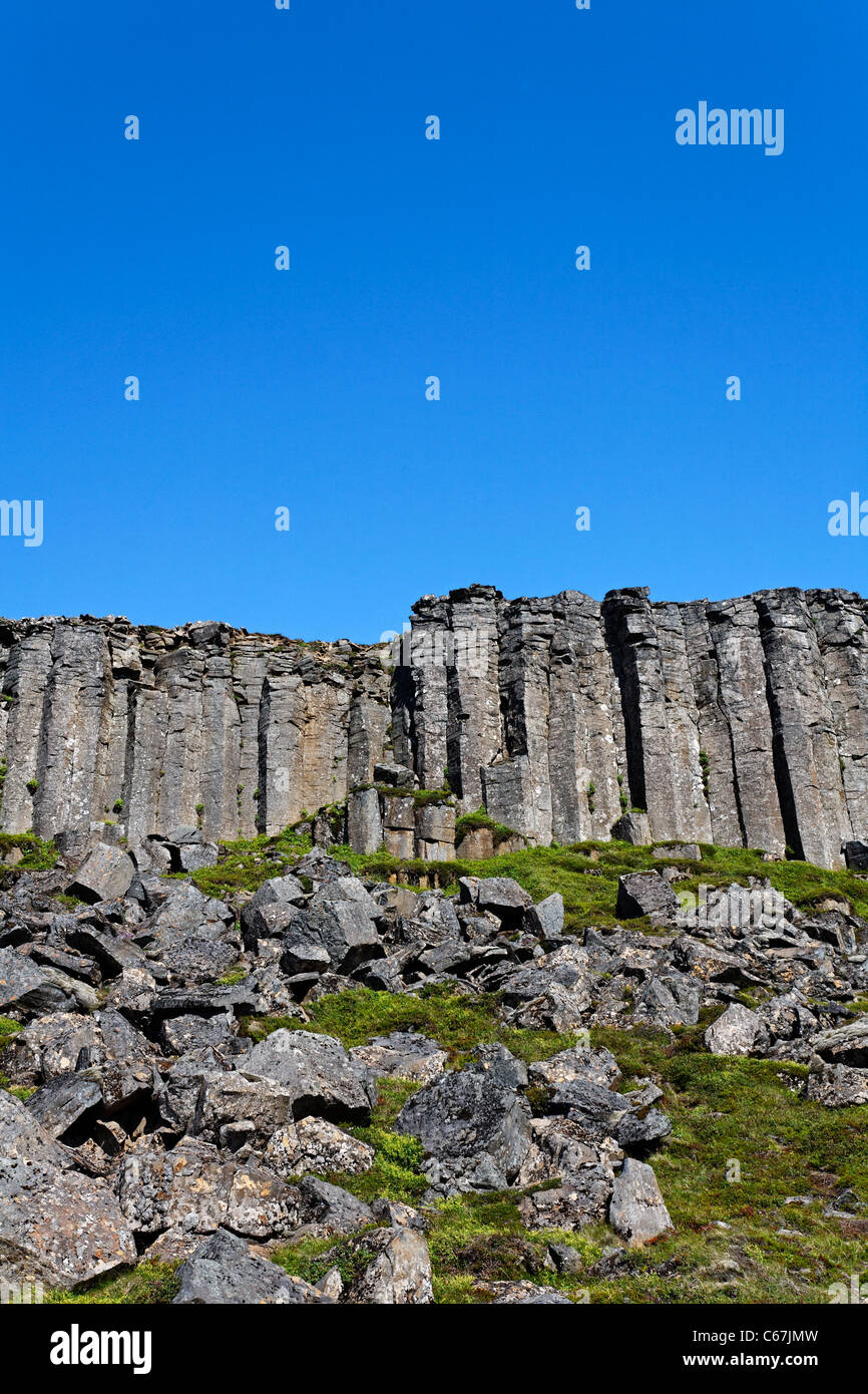 Basaltsäulen am Gerduberg, Snaefellsnes Halbinsel, Island Stockfoto