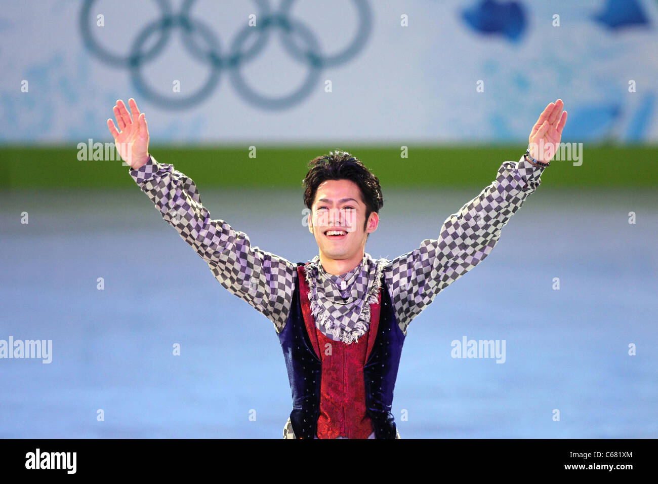 Japans Daisuke Takahashi führt seine Kür, während die Männer Eiskunstlauf-Wettbewerb bei den Olympischen Spielen 2010 in Vancouver. Stockfoto