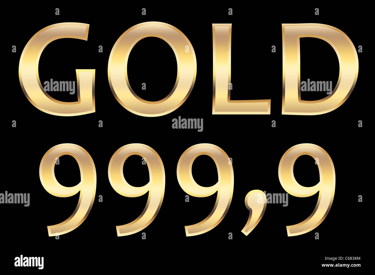 Gold 999,9, um die Reinheit des Goldes anzugeben. Stockfoto