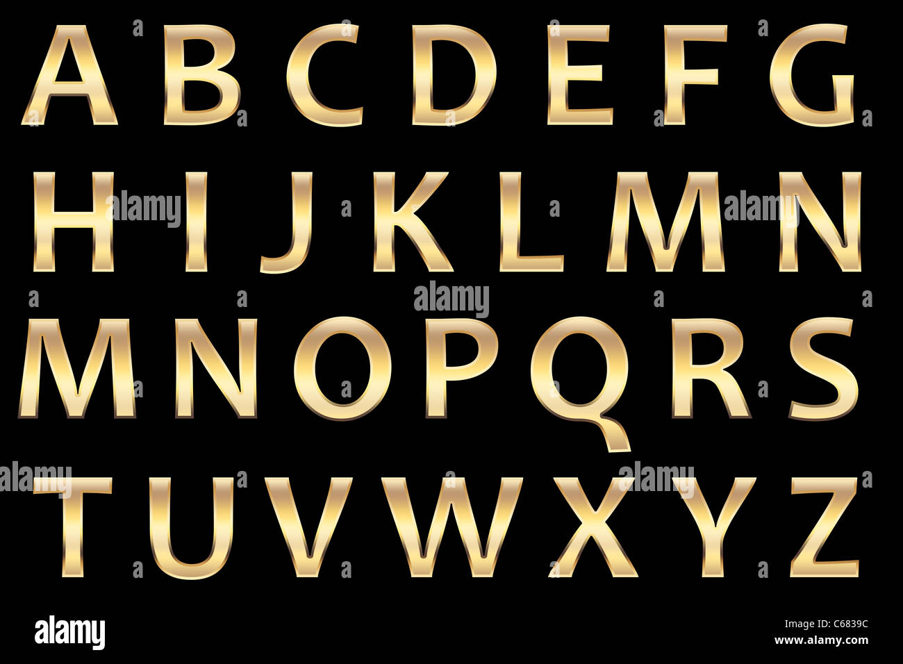 Gold Alphaets set mit realistischen goldene Oberfläche, Großbuchstaben. Stockfoto