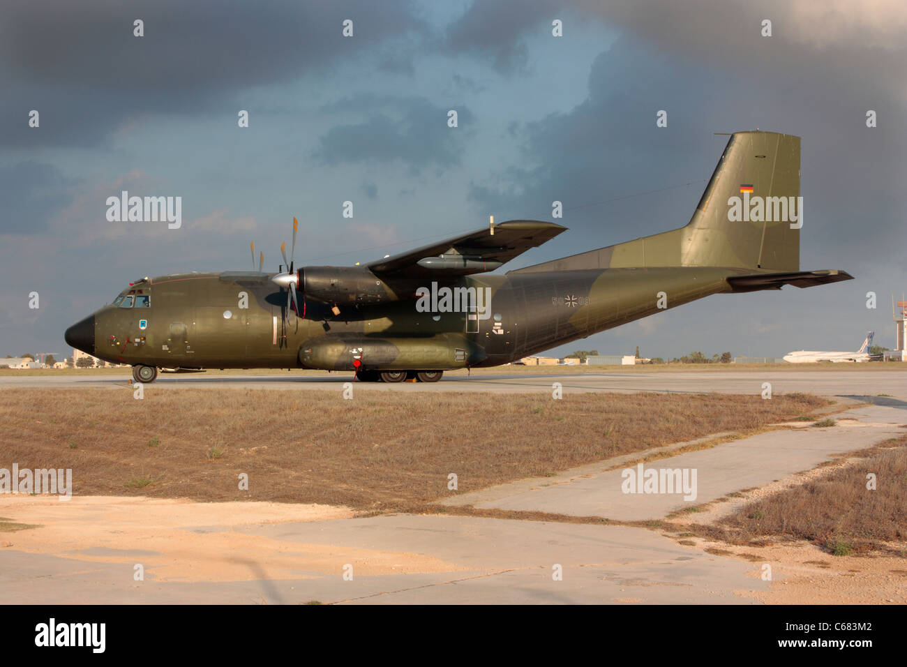 Deutsche Luftwaffe Transall C-160D militärischen Frachtflugzeug in Malta Stockfoto