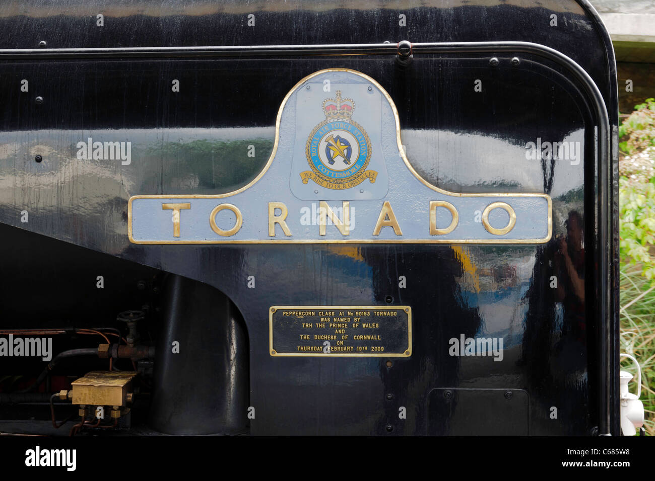 Detail der Name Platte 60163 Tornado Dampflokomotive hautnah Stockfoto