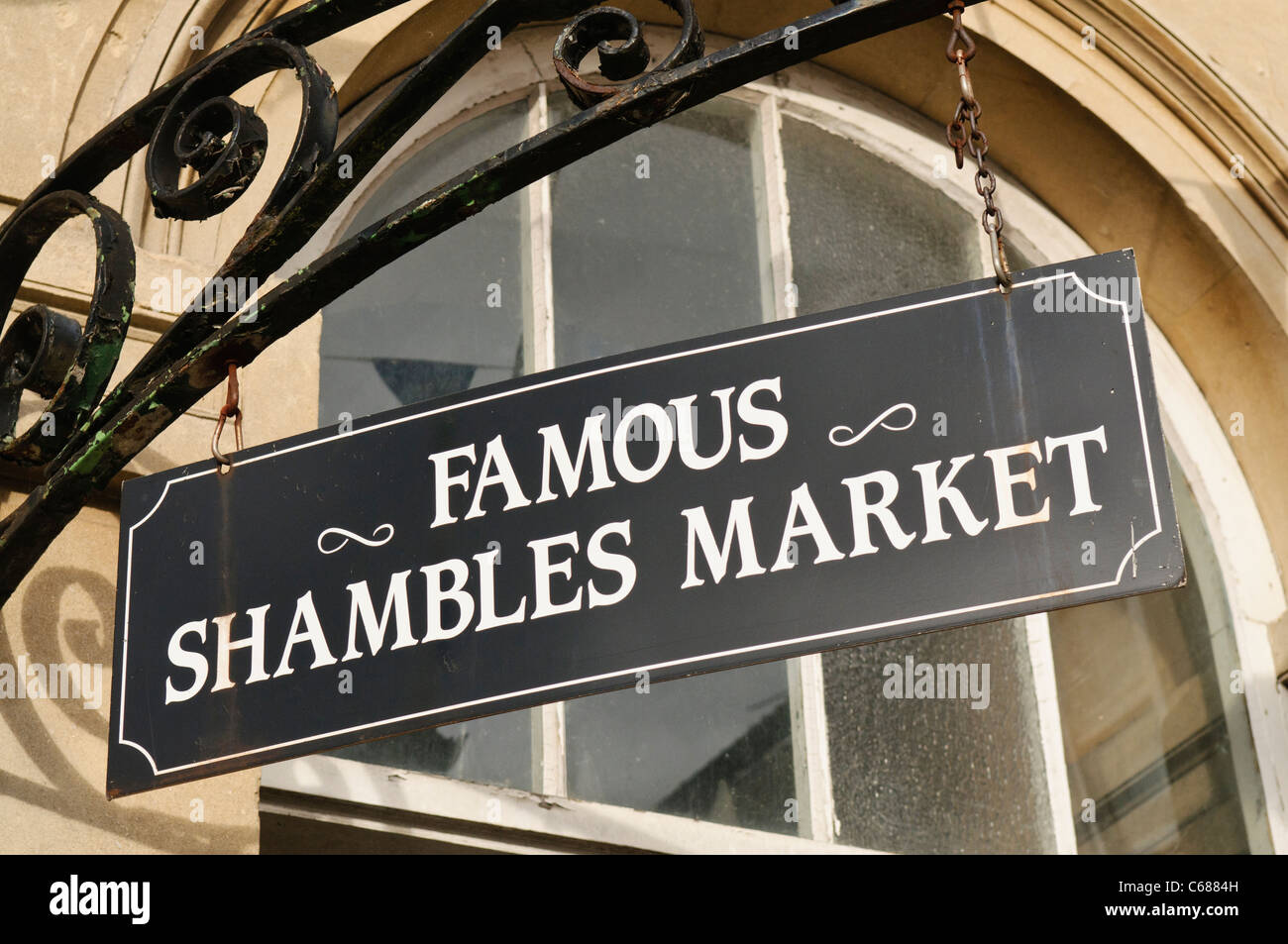 Zeichen für den Devizes Shambles-Markt Stockfoto