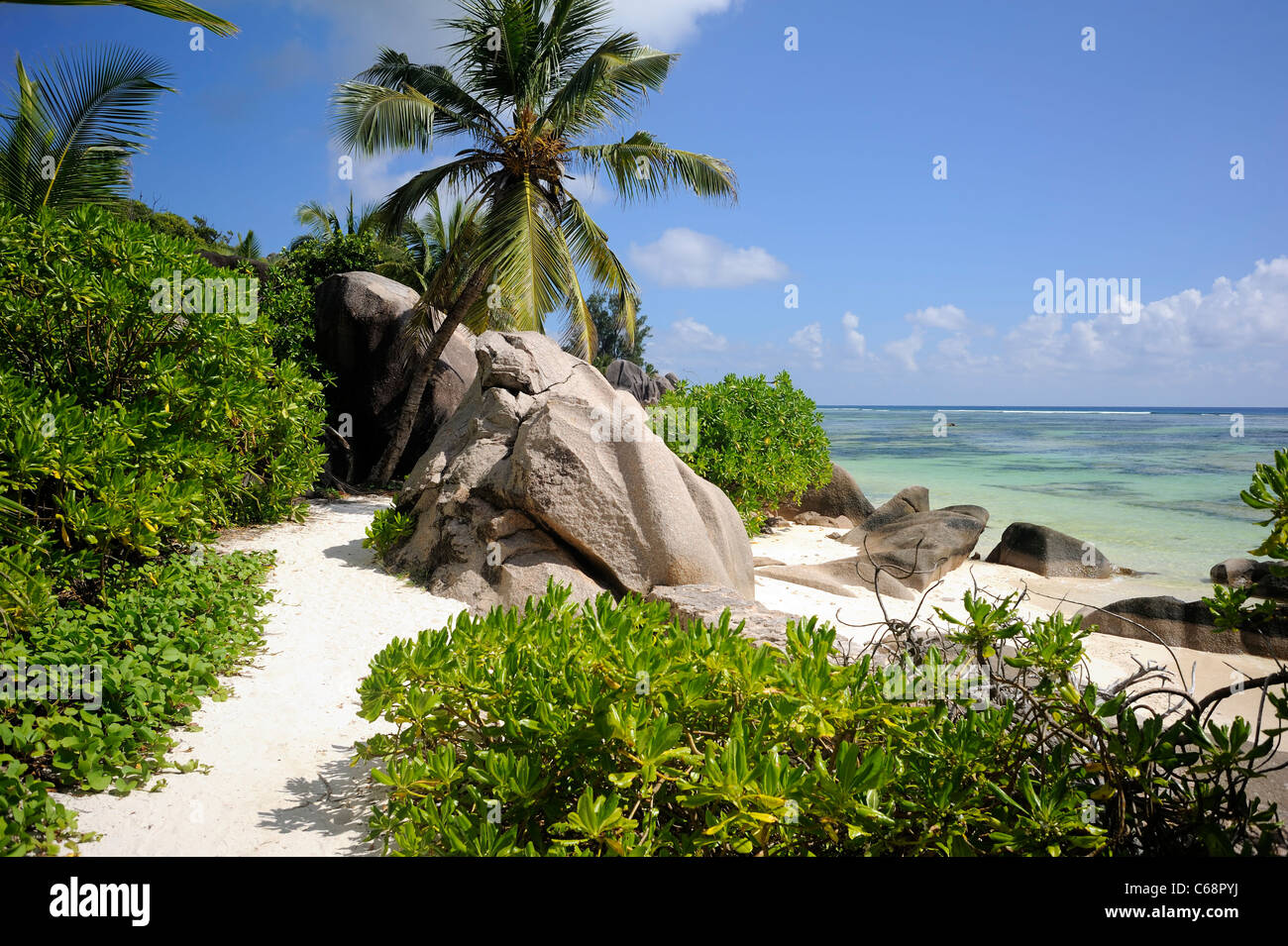 La Digue, Seychellen Insel, Anse Quelle Dargent, einer der schönsten tropischen Strand Stockfoto