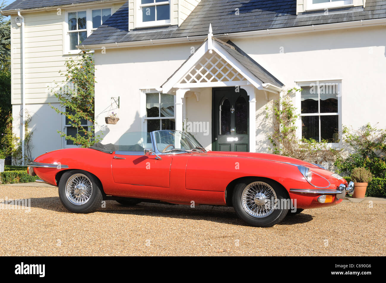 1970 Jaguar Etype Serie 2 Roadster in rot Stockfoto
