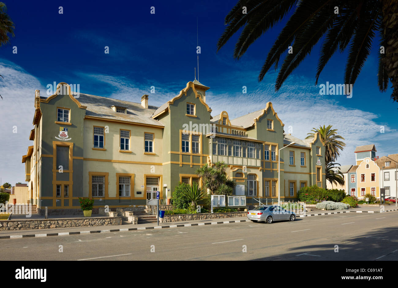 historische deutsche Kolonialgebäude, alte Post jetzt Gemeindeamt, Swakopmund, Namibia, Afrika Stockfoto