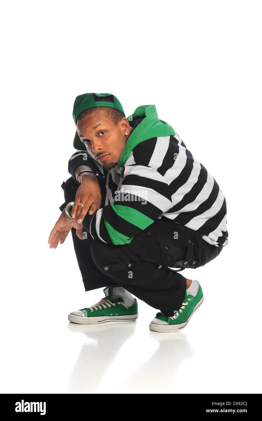 Young African American hip Hop Tänzer isoliert auf weißem Hintergrund Stockfoto