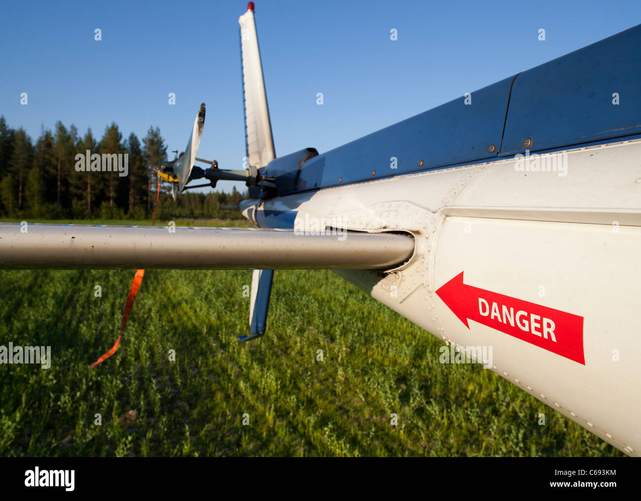 Hubschrauber Heckrotor Gefahrenzone Tag, Finnland Stockfoto
