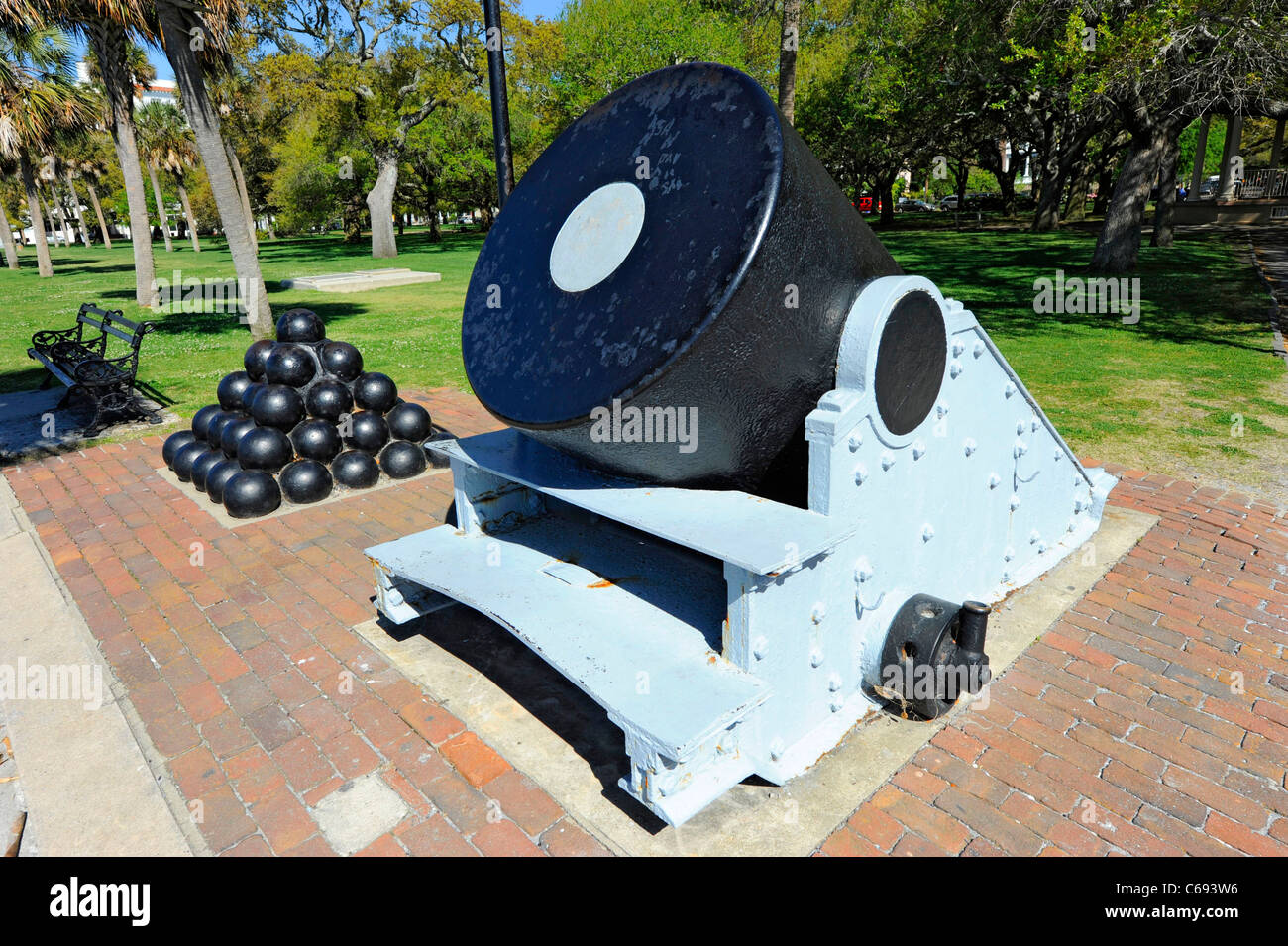 Bürgerkrieg-Kanon in Waterfront Park im historischen Charleston South Carolina-SC Stockfoto