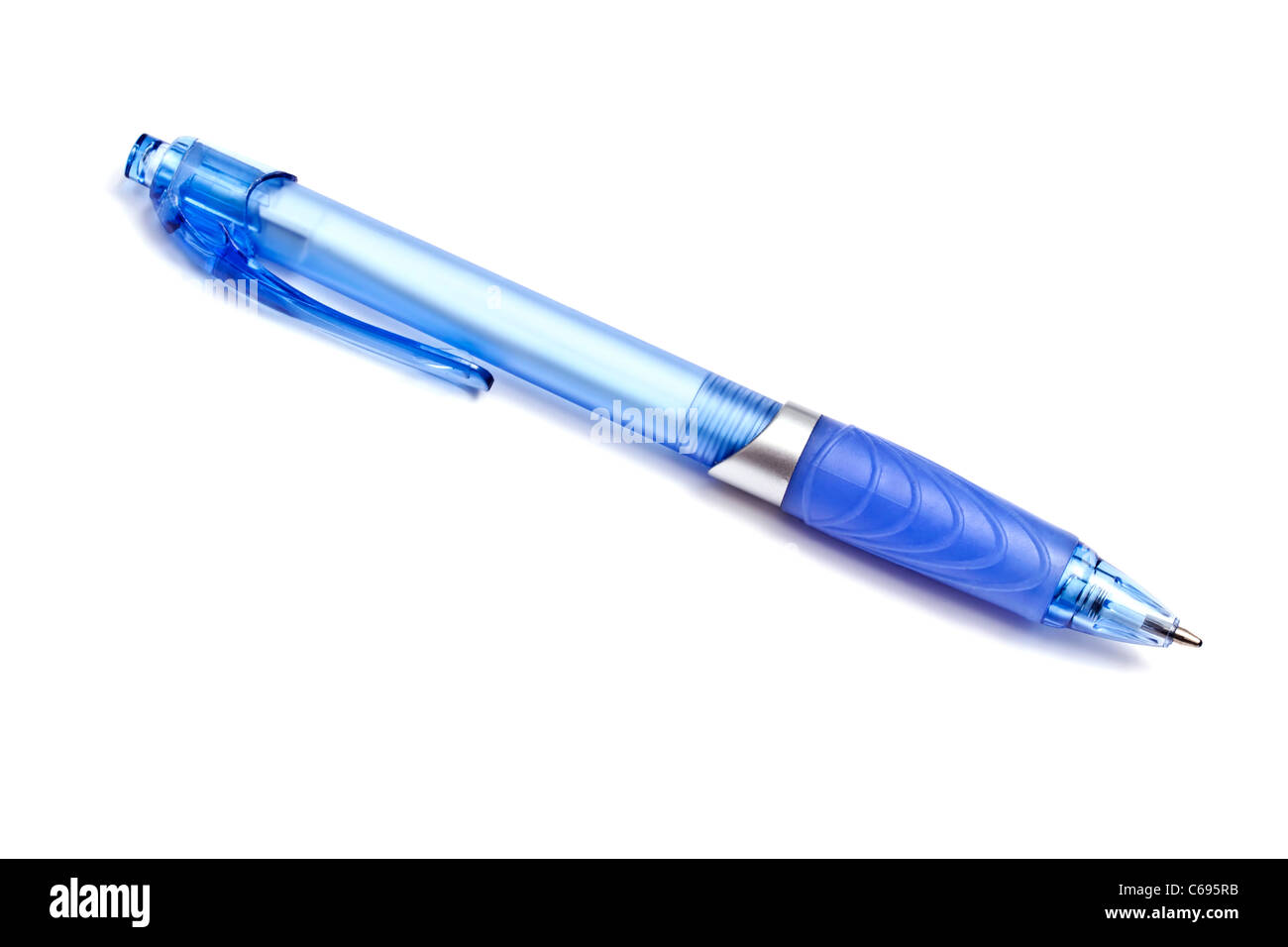 Blaue Kugelschreiber, Isolated On White Stockfoto