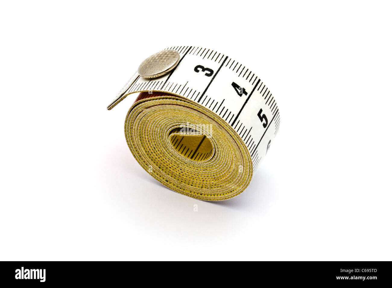 Maßband isoliert auf weißem Hintergrund Stockfoto