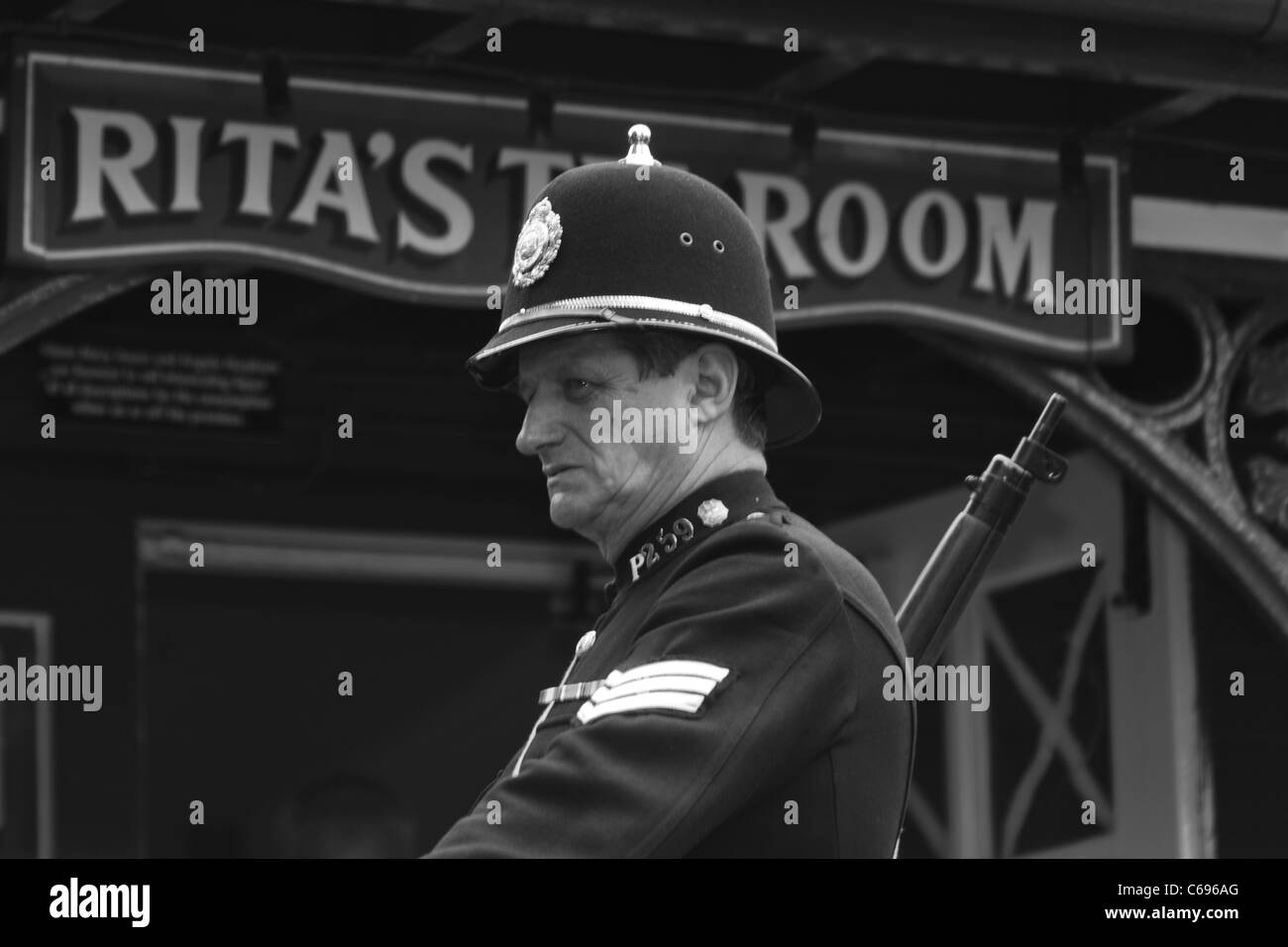 1940 s Re-enactment Wochenende an der Nationalen Tramway Museum in Crich, Derbyshire, England Stockfoto