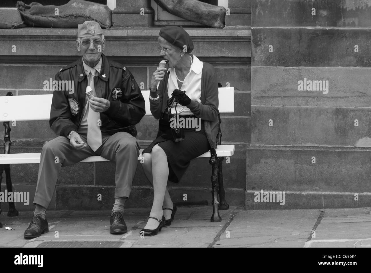 1940 s Re-enactment Wochenende an der Nationalen Tramway Museum in Crich, Derbyshire, England Stockfoto