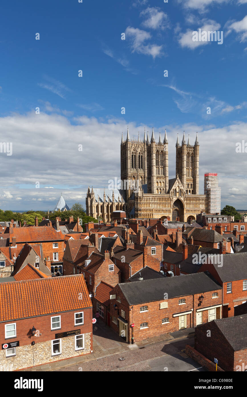 Blick über die Stadt Lincoln mit der Kathedrale von Lincoln - Lincoln, Lincolnshire, UK, Europa Stockfoto