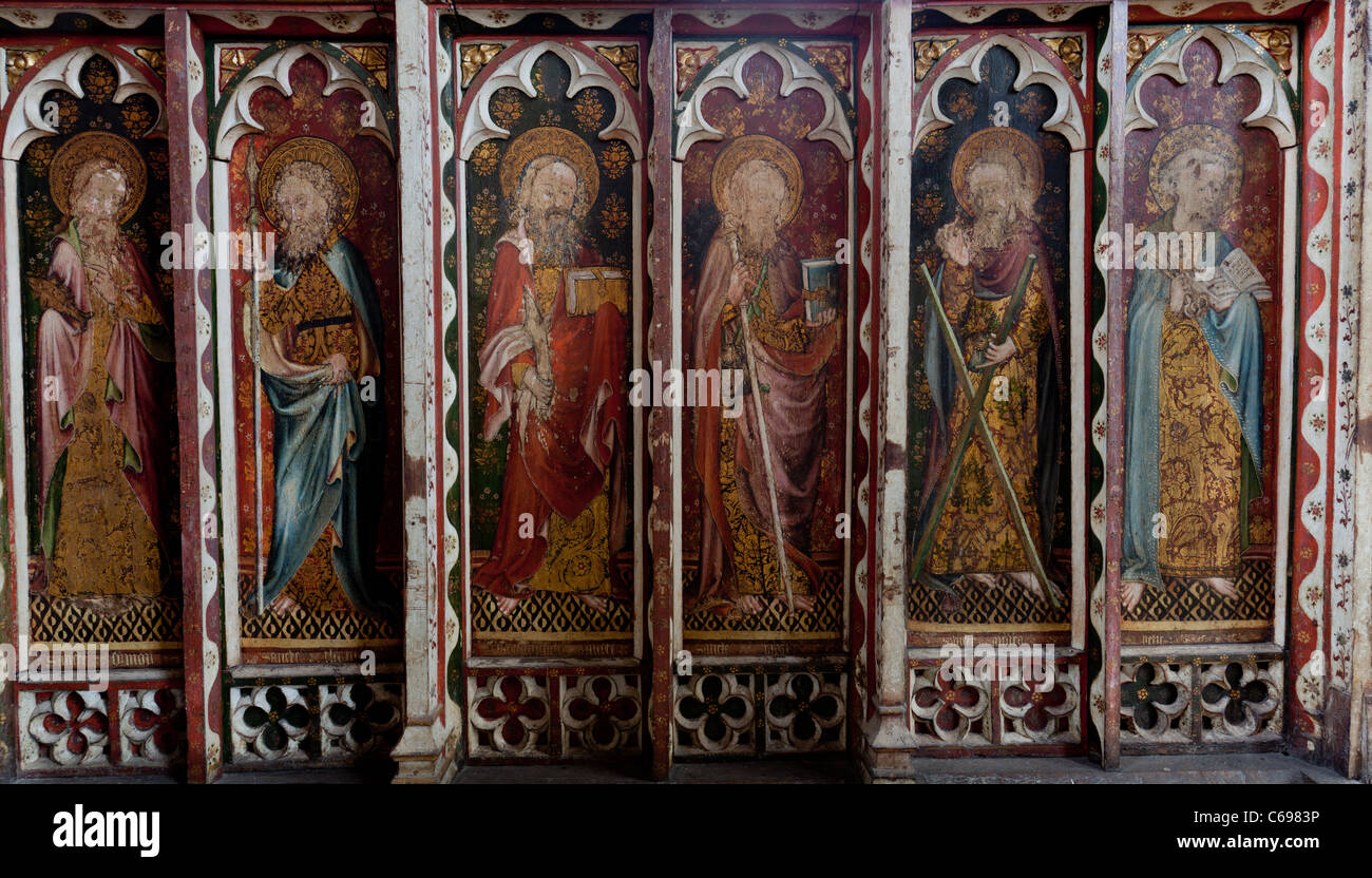 St Helens Kirche Ranworth mittelalterliche Lettner Gemälde, UK Stockfoto
