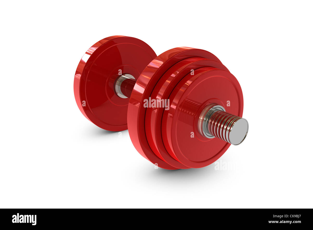 Red Fitness Hantel Gewicht isoliert auf weißem Hintergrund Stockfoto