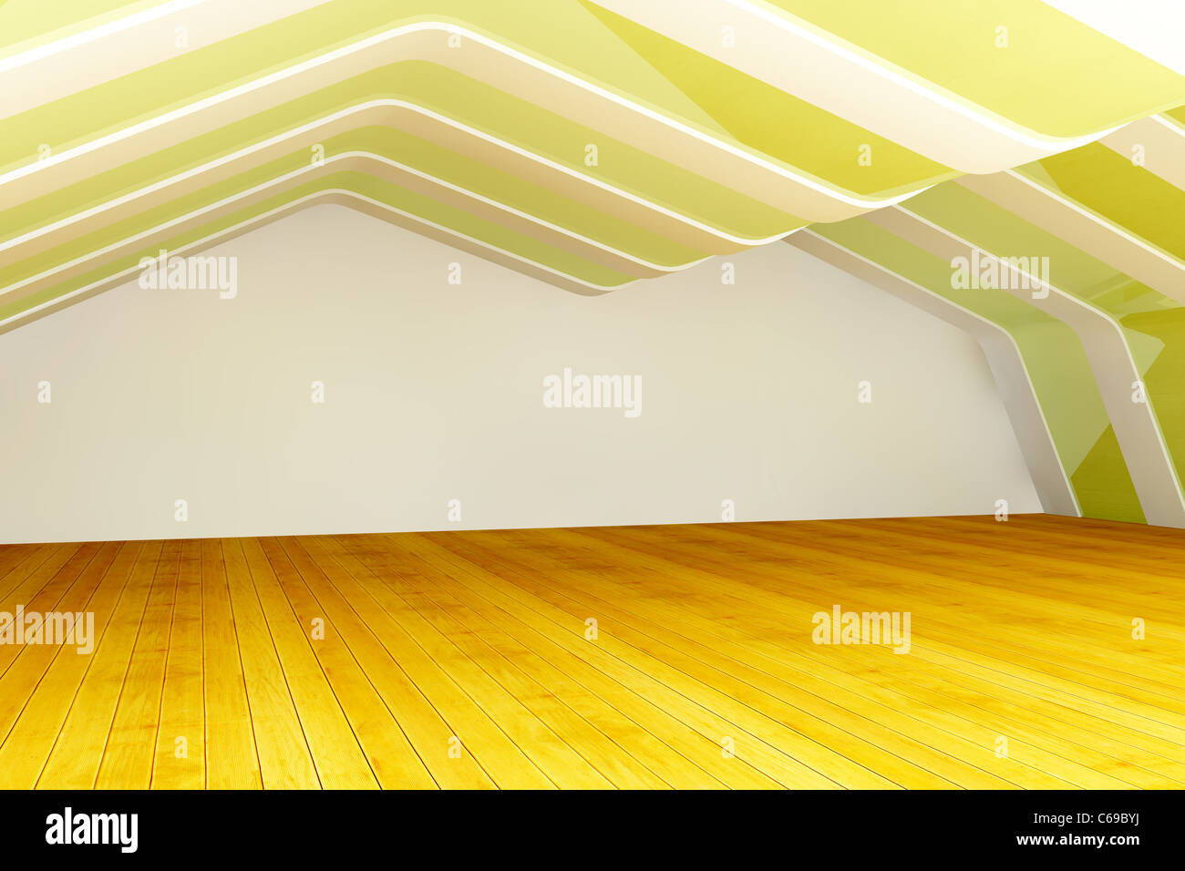 3D-Rendering eines modernen leeren Raum mit Holzboden Stockfoto