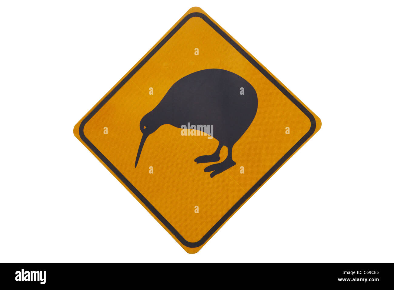 Kultige gelbe Kiwi-Warnschild Stockfoto