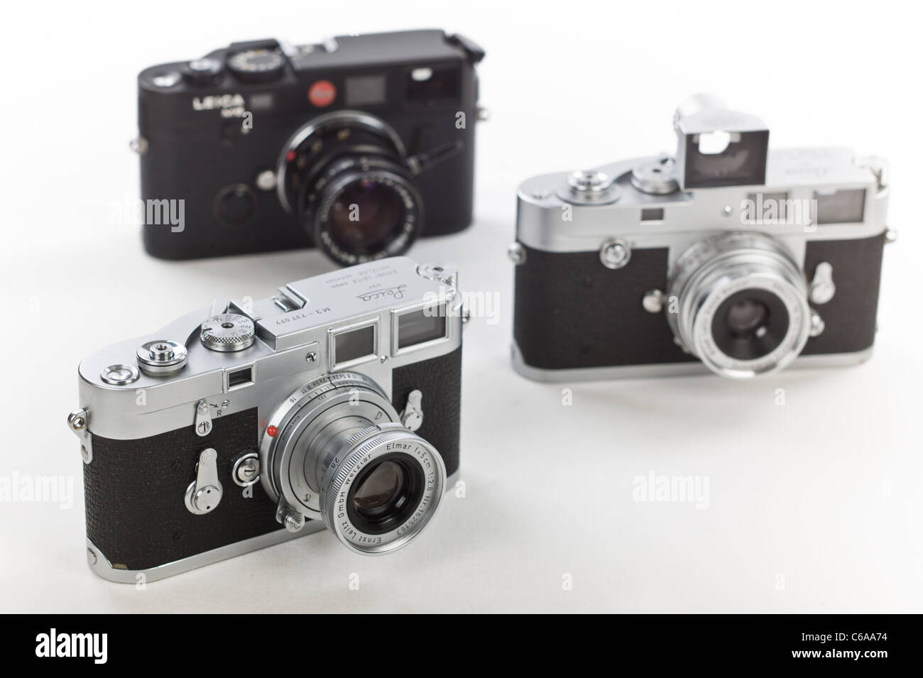 Gruppe von Leica Classic Leica Entfernungsmesser Kameras M2 M3 M6 Stockfoto