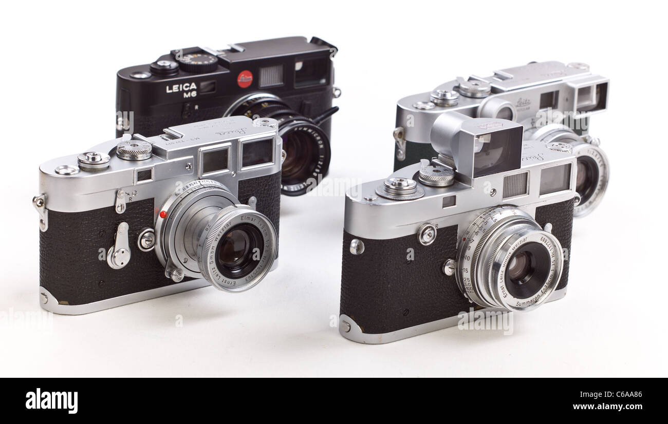 Gruppe von Leica Classic Leica Entfernungsmesser Kameras M2 M3 M6 Stockfoto