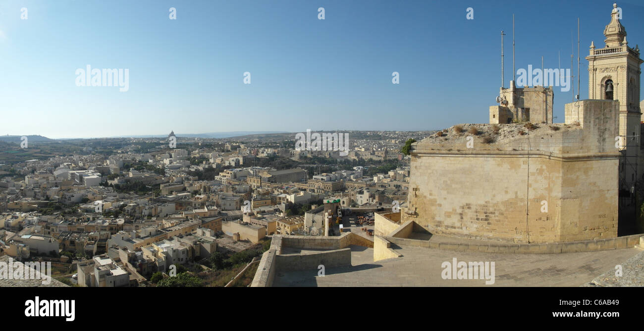 Panoramablick auf Gozo, Malta von Victorias Zitadelle Stockfoto