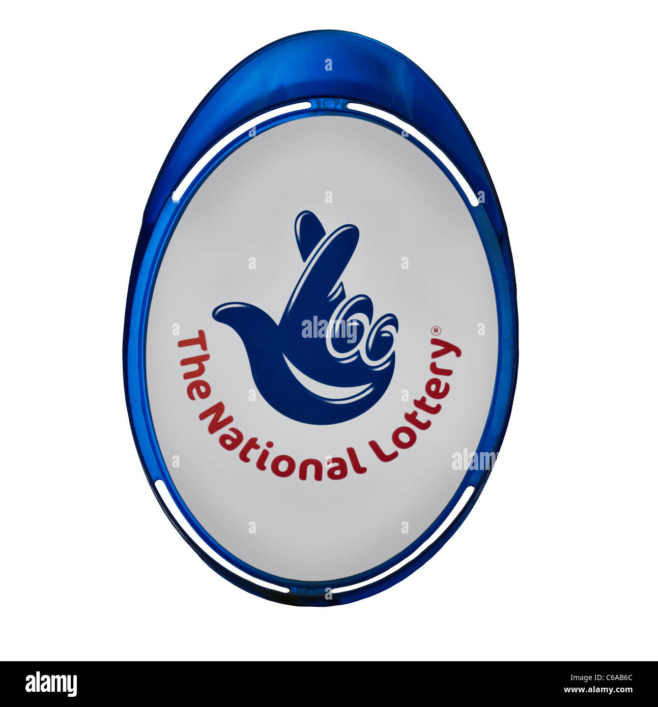 UK National Lottery shop Zeichen ausschneiden, England, UK. Ansicht von vorne. Close Up (Makro) Stockfoto