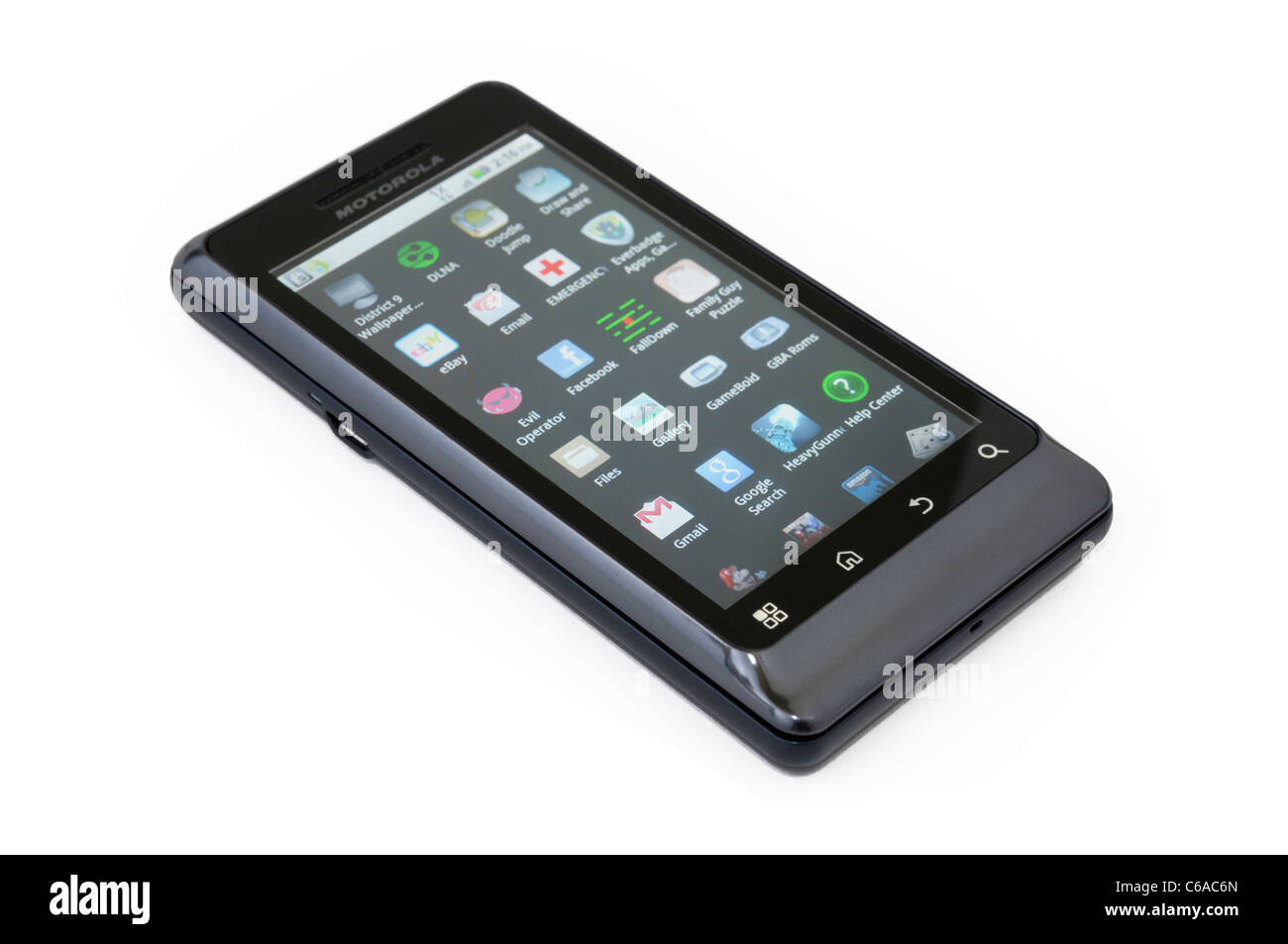 Droid 2 Smartphone mit Android-Betriebssystem zeigt apps auf dem Bildschirm Stockfoto