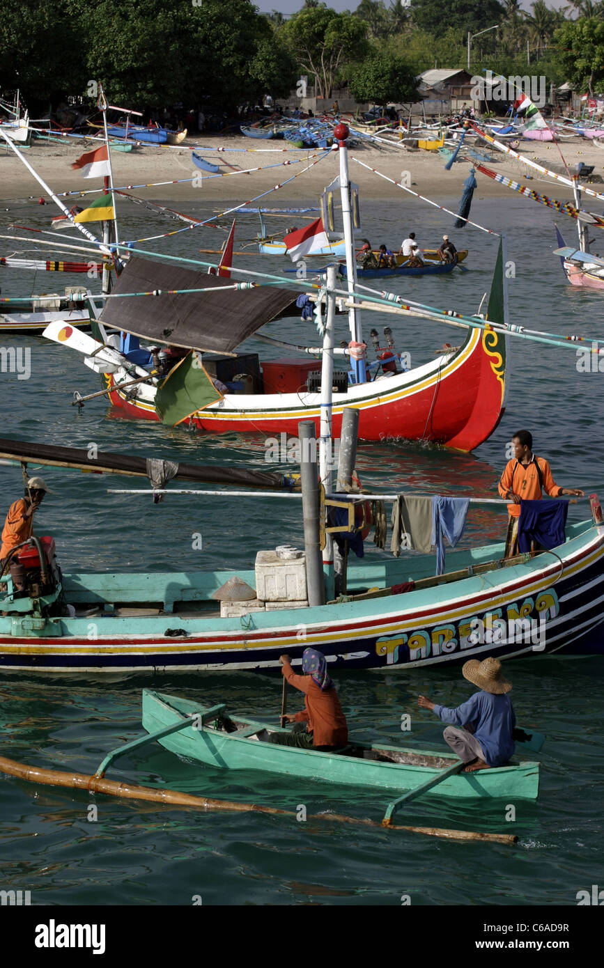 Angelboote/Fischerboote at Jimbaran Bay in Bali. Jimbaran, Halbinsel Bukit, Bali, Bali, Indonesien, Süd-Ost-Asien, Asien Stockfoto