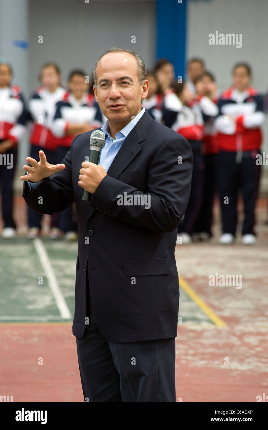 Präsident Felipe Calderon Mexiko Adressierung Studenten Stockfoto