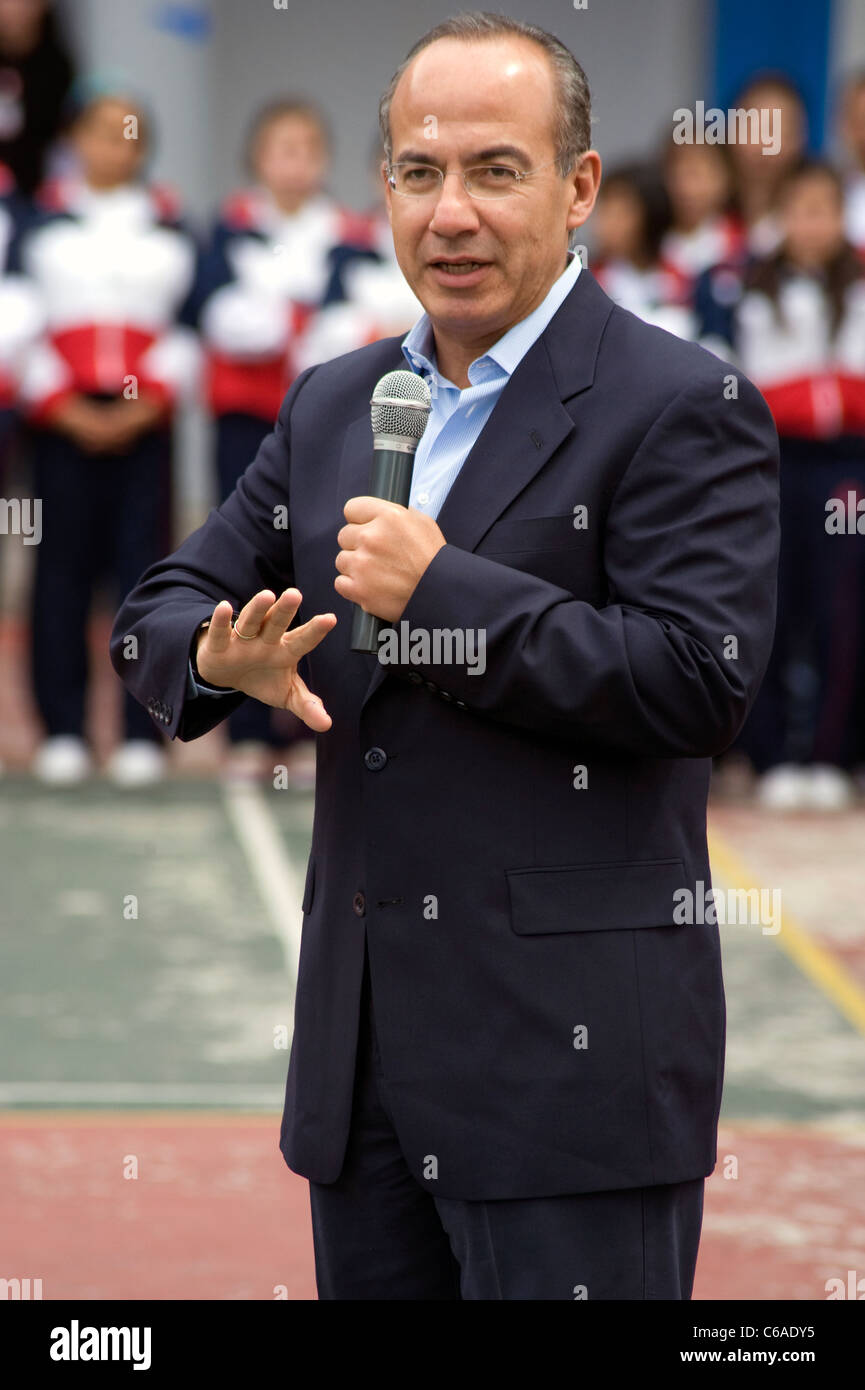 Präsident Felipe Calderon Mexiko Adressierung Studenten Stockfoto