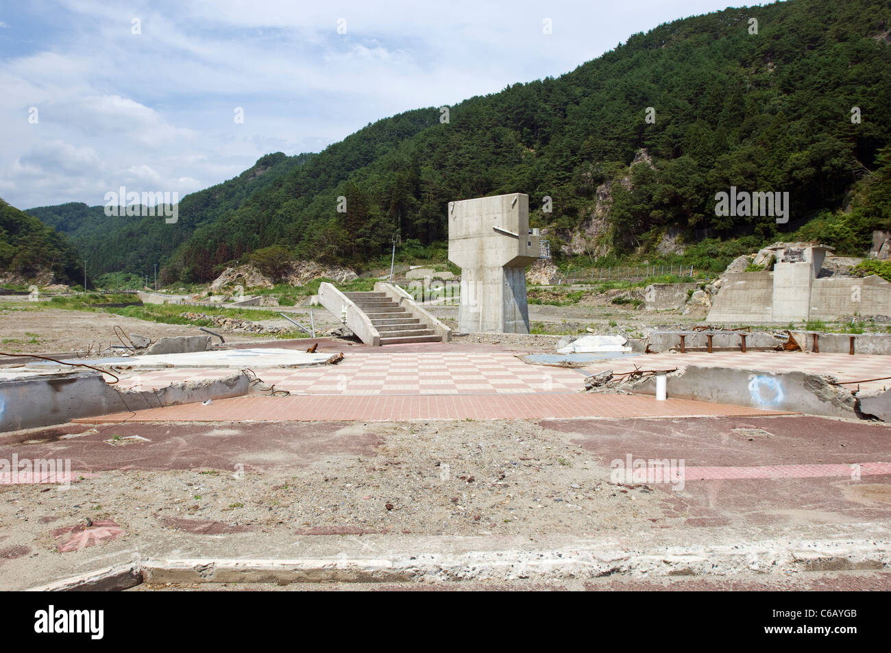 Shimanokoshi Bahnhof, aber komplett von der Tohoku Tsunami mitgerissen Stockfoto