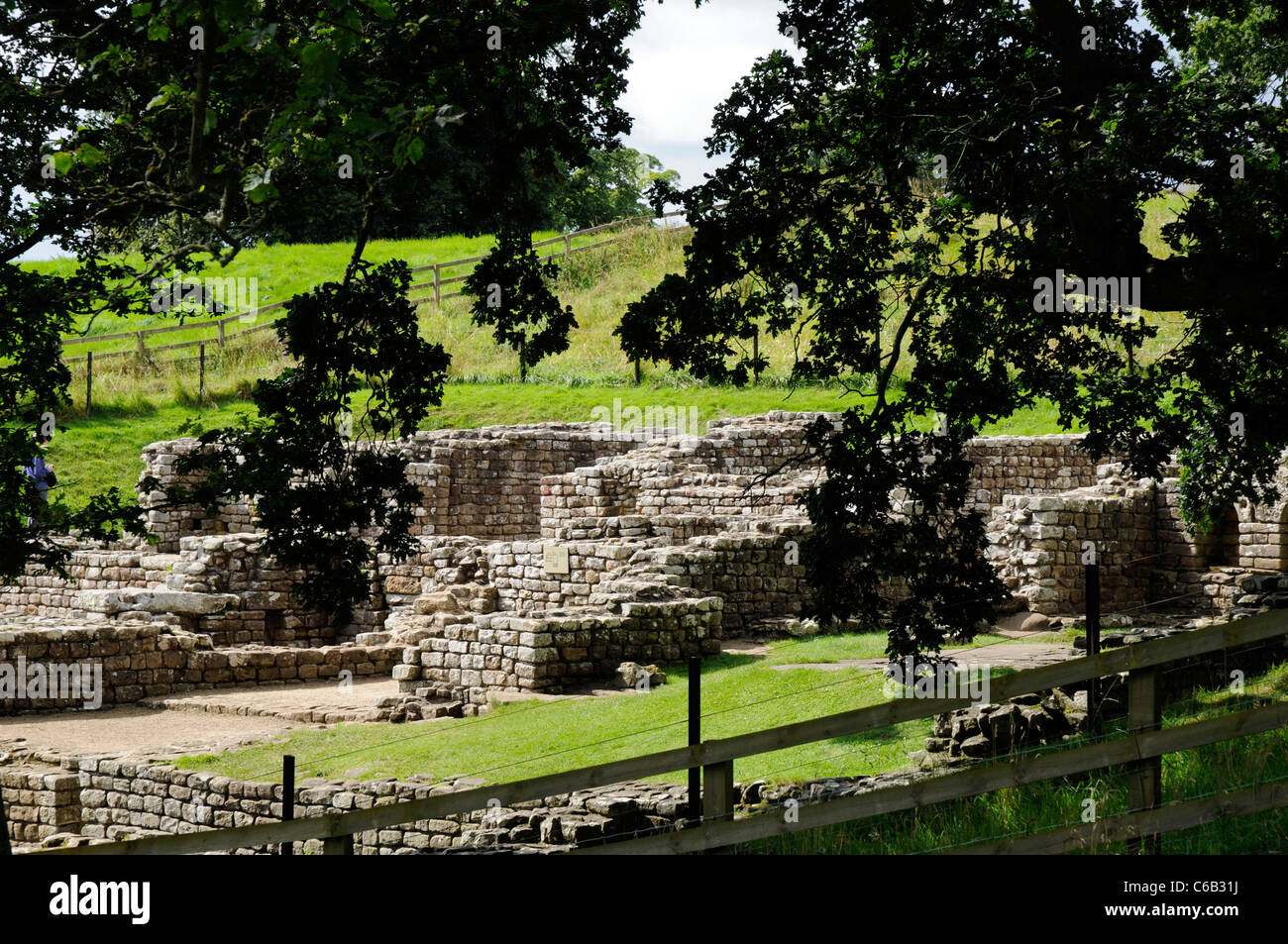 Römischen Badehaus Ruinen im Chesters Fort, am Hadrianswall, England. Stockfoto