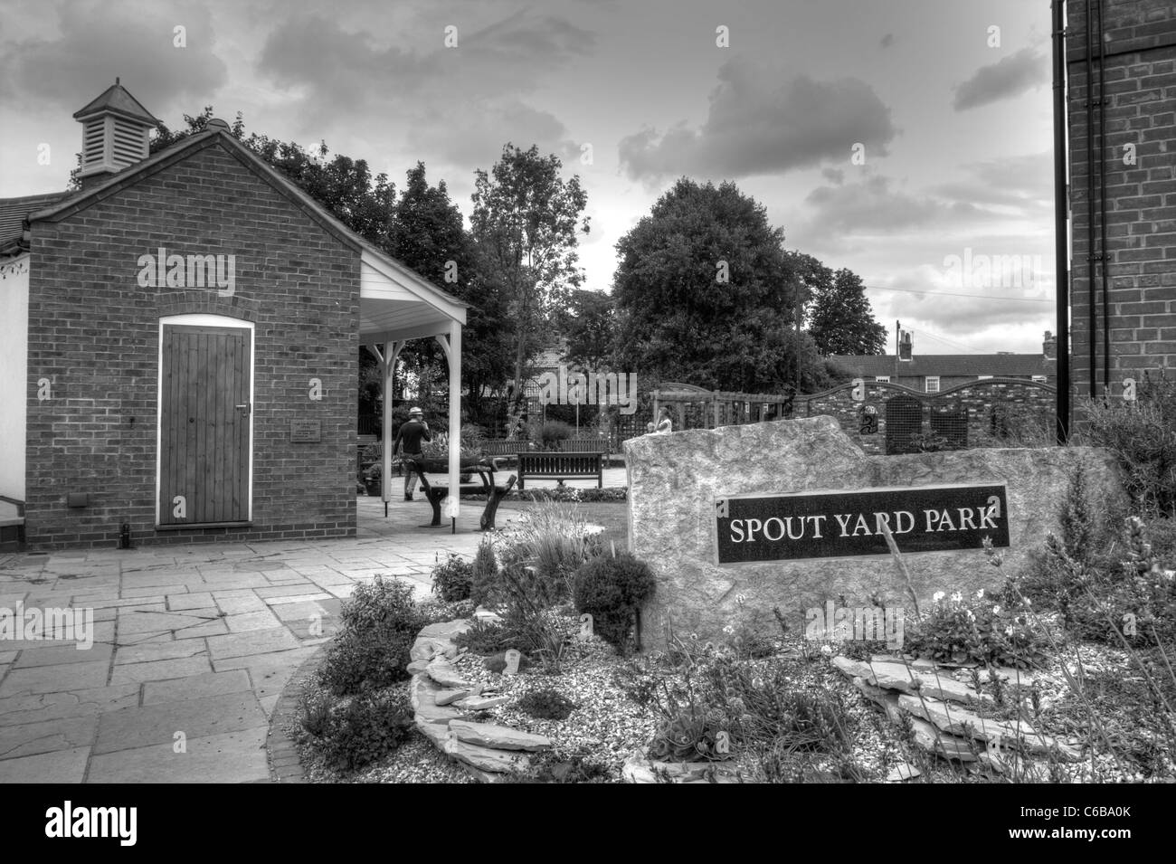 Auslauf-Hof, Louth, Lincolnshire, England in schwarz / weiß Stockfoto