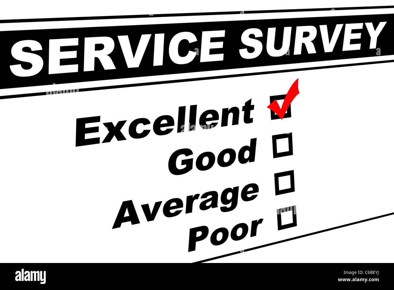 Kundenbefragung Dienst ausgefüllt mit sehr gut gewählt, isoliert auf weiss Stockfoto