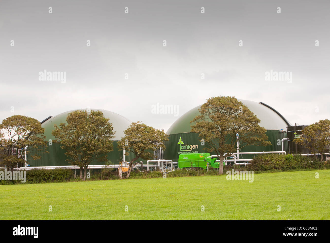 Farmgen auf Carr Seite Farm bei Warton, UK, ist eine anaerobe Biogasanlage, die Strom aus Biomethan produziert Stockfoto