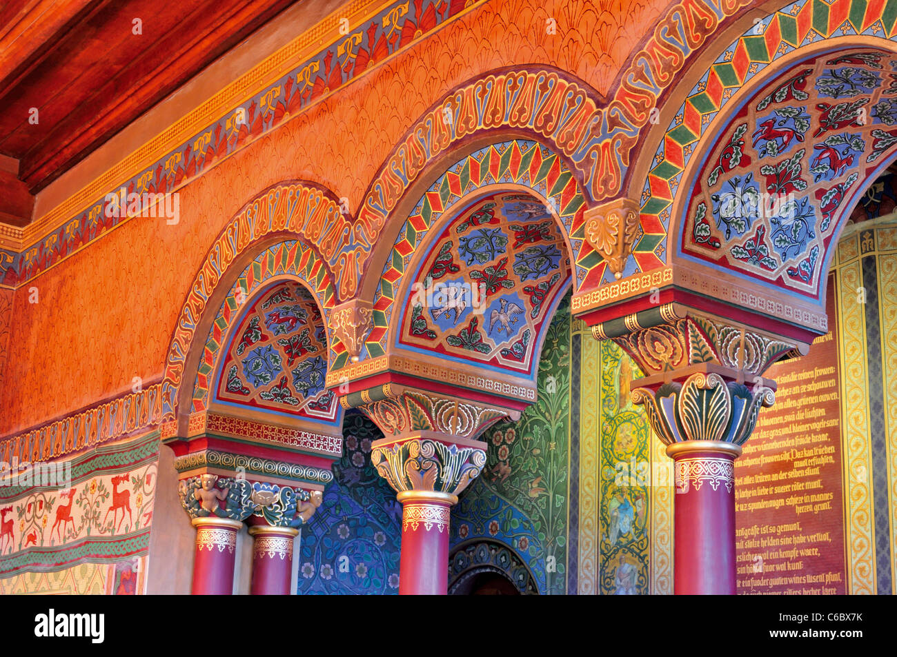 Deutschland, Eisenach: Architektonische Details von "Sängerlaube" in die Wartburg Stockfoto