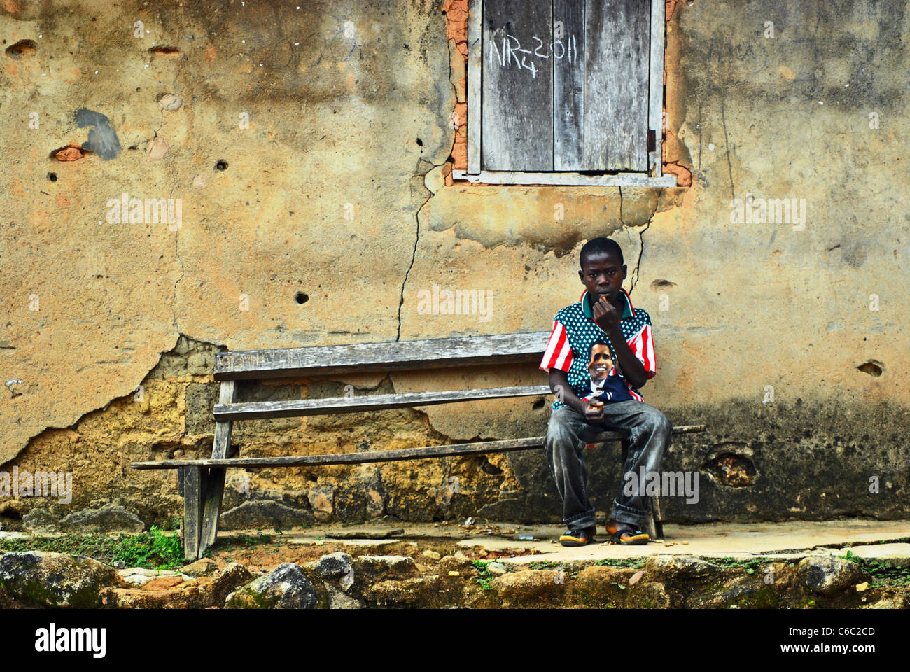 Kind in Barack Obama Hemd in Liberia, Westafrika Stockfoto