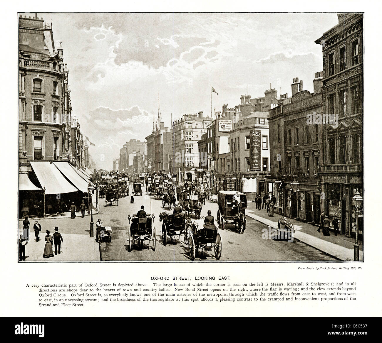 Oxford Street Looking East, London, 1897 viktorianischen Foto, Marshall & Snelgrove auf der linken Seite, New Bond Street auf der rechten Seite Stockfoto