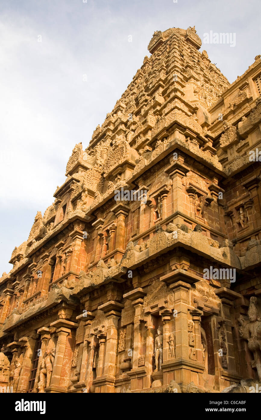 Die Vimana (Tempelturm) im Brihadeeswarar-Tempel-Komplex in Thanjavur, Tamil Nadu, Indien. Stockfoto