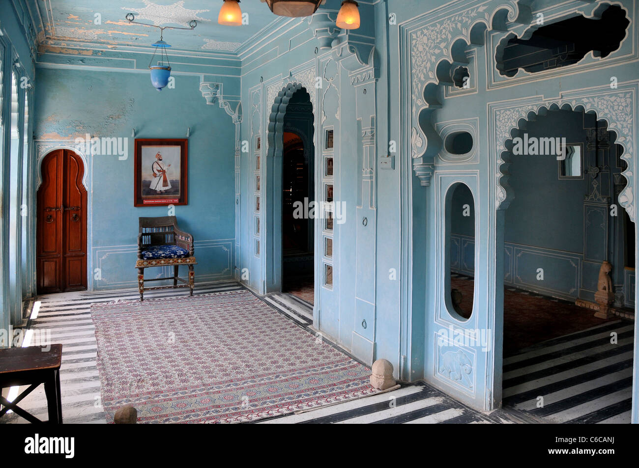 Blaue Innenraum im City Palace Udaipur Rajasthan Indien Stockfoto