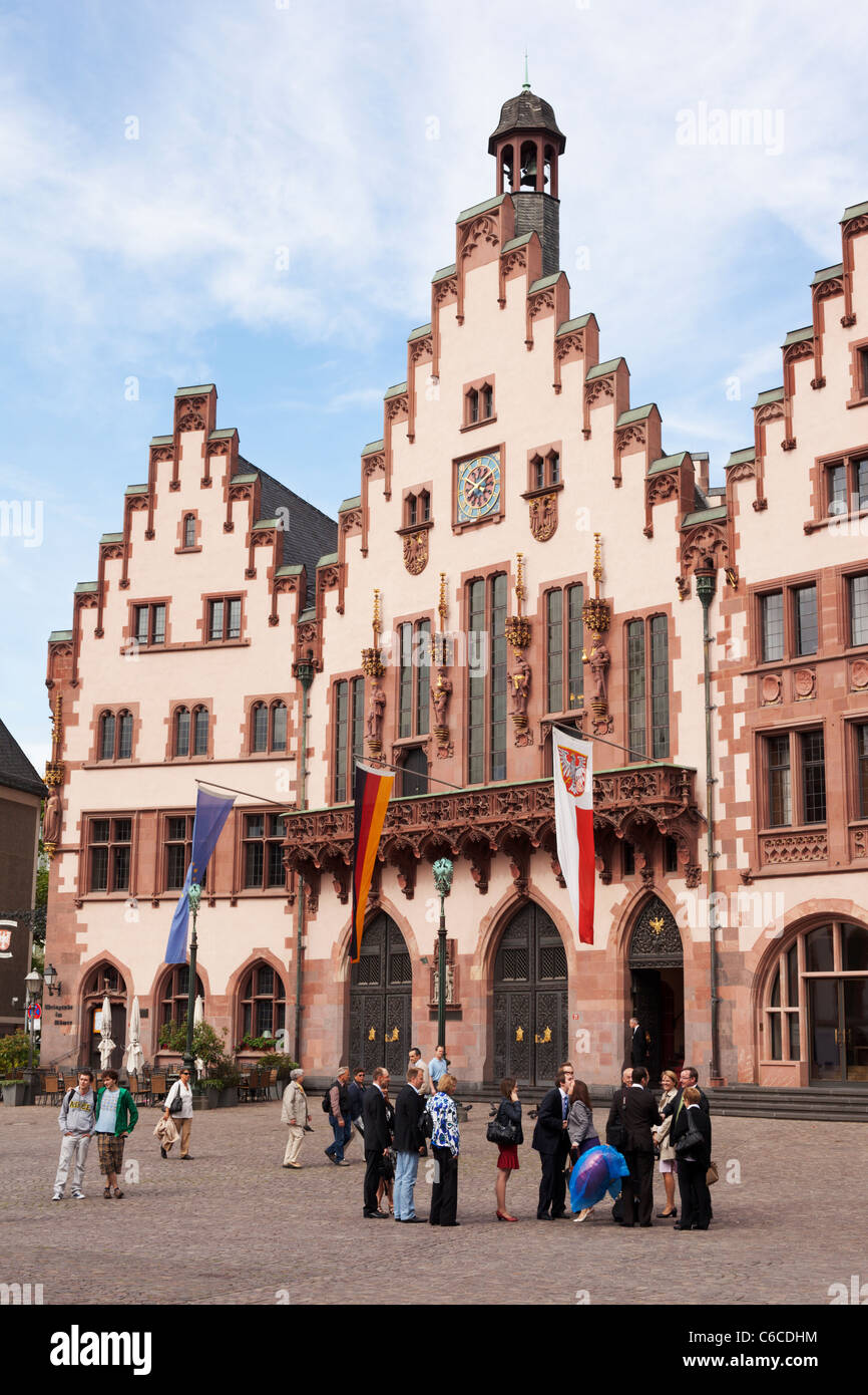 Frankfurter Rathaus auf Romerberg Platz - Frankfurt am Main, Deutschland. Stockfoto