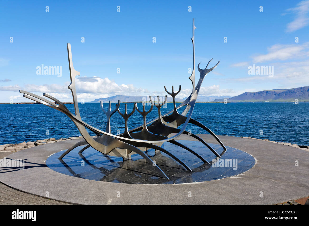 Solfar Statue Sun Voyager, Rejkjavik, Island Stockfoto