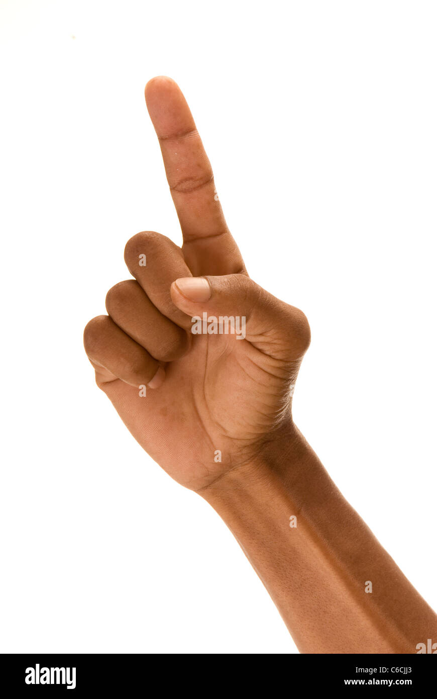 Afrikaner Hand mit Finger ausgestreckt, so dass einen Punkt. Stockfoto