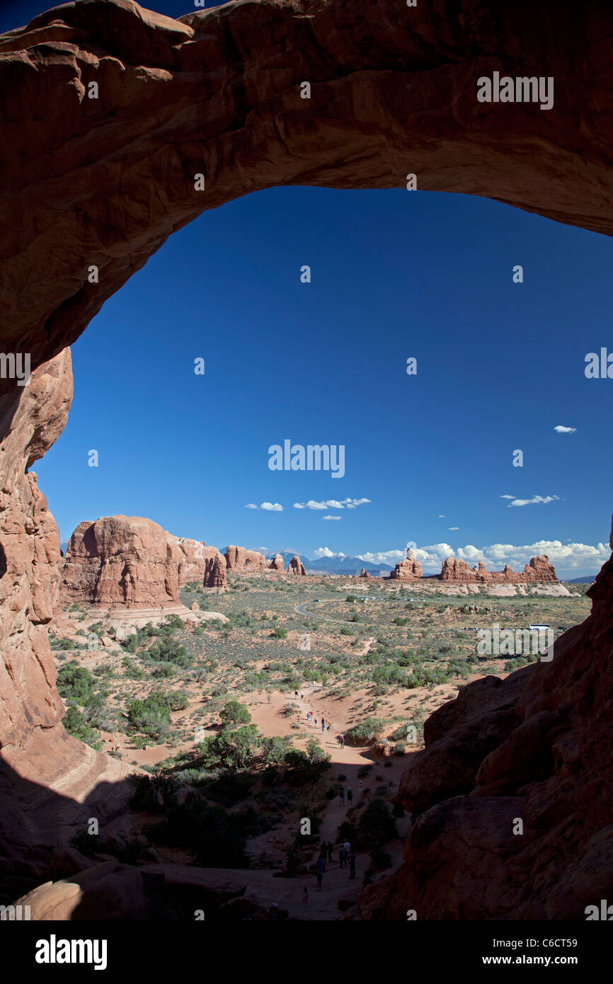Moab, Utah - die Aussicht vom Double Arch im Arches National Park. Stockfoto