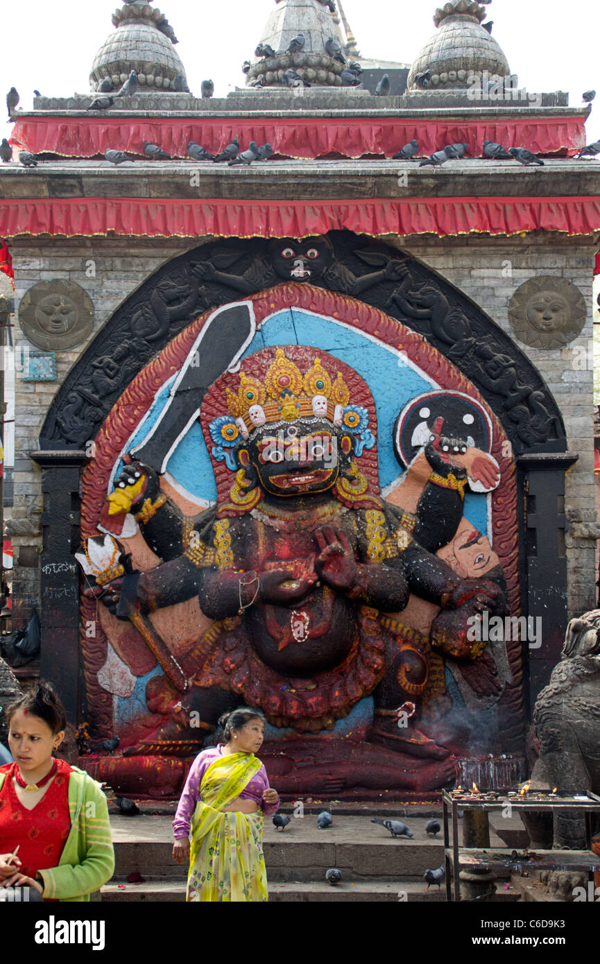 Bunte Skulptur auf ein Tempel Durbar Square, Zentralregion, Kathmandu, Nepal Stockfoto