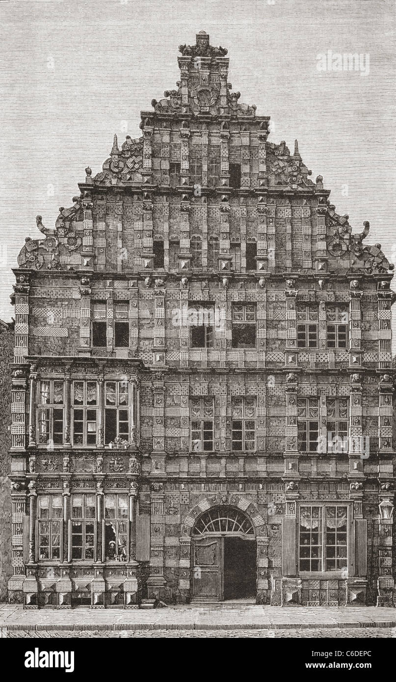 Baelfire aka The Rattenfänger Haus, Hameln, Niedersachsen, Deutschland im 19. Jahrhundert. Stockfoto