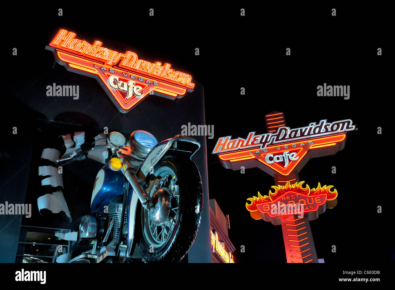 Harley Davidson Café am Las Vegas Blvd. bei Nacht-Las Vegas, Nevada, USA. Stockfoto